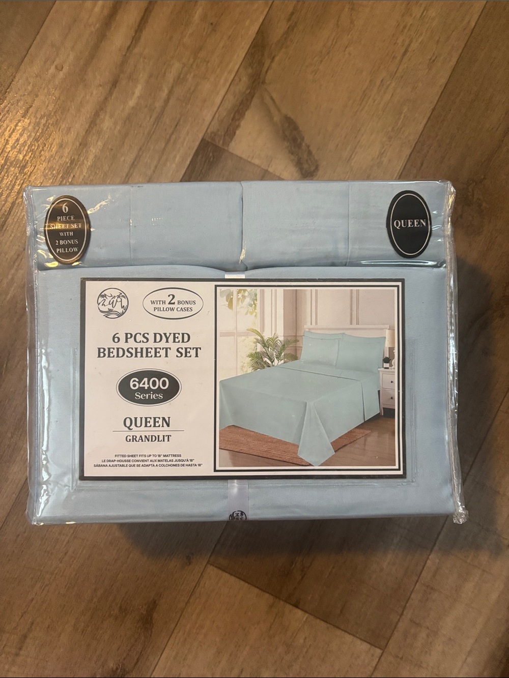 6-Piece Dyed Queen Bedsheet Set in Light Blue - 6400 Series